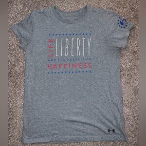 Under Armour Life Liberty and the Persuit of Happiness Gray Patriotic T Shirt S